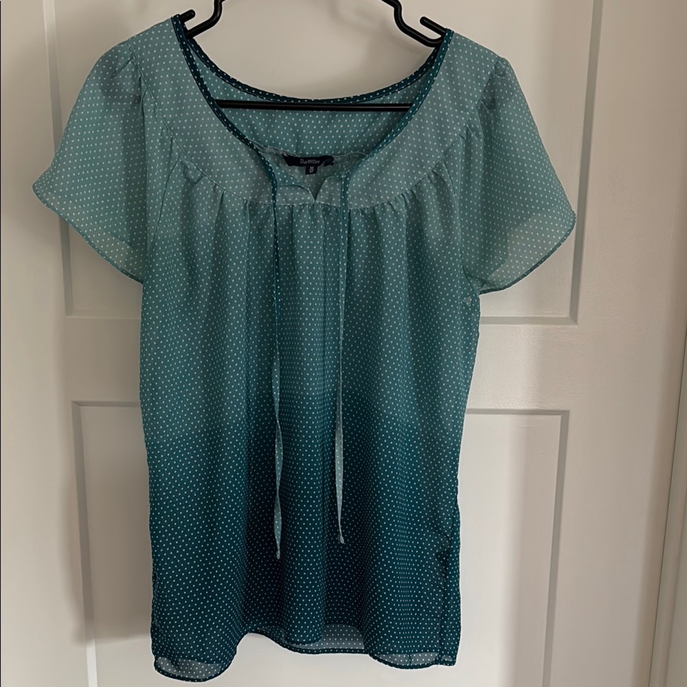 Ladies Ombre Teal Polka Dot Blouse